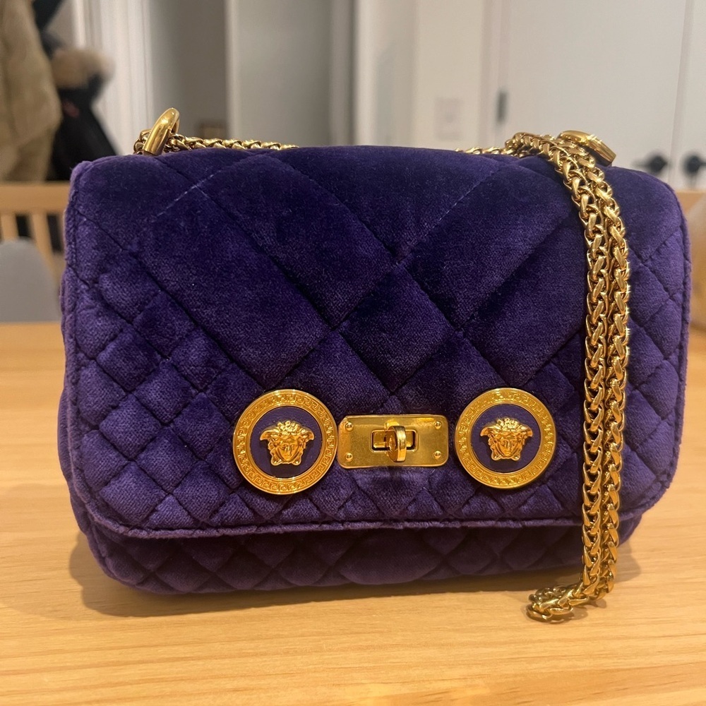 Versace Purple Quilted Velvet Chain Crossbody Bag